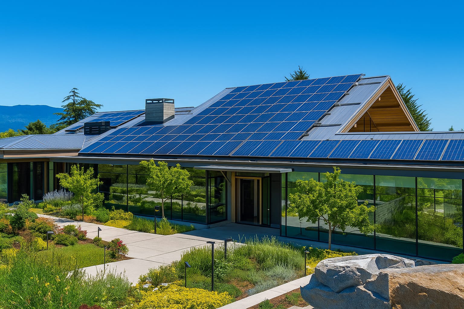 Solar panels on modern home rooftop