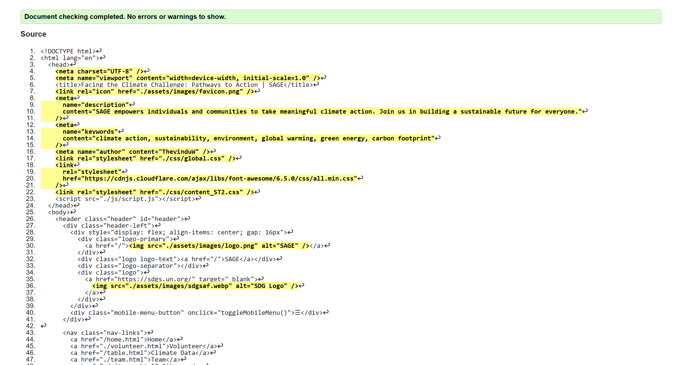 Content Page Validation Snapshot