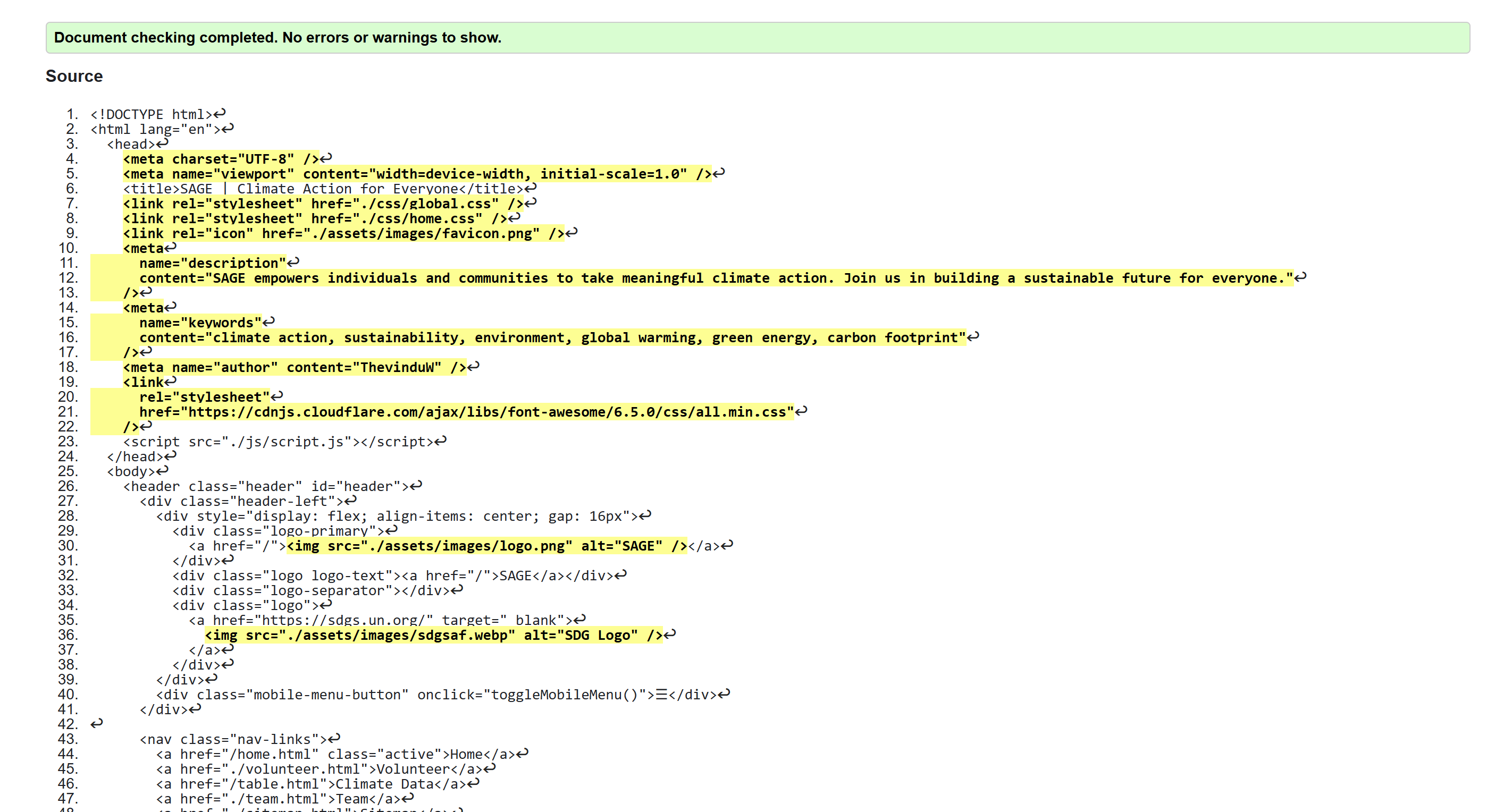 Home Page Validation Snapshot