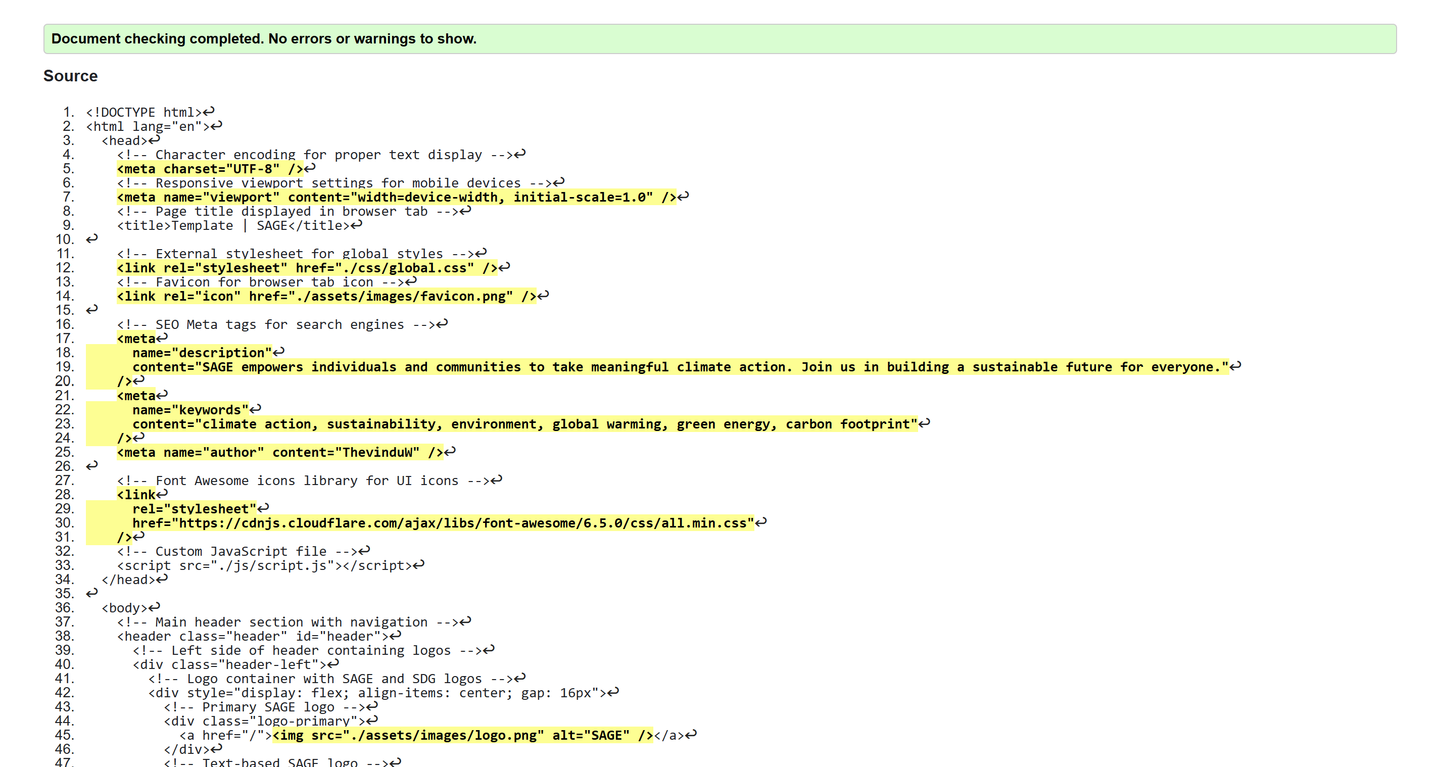 Template Page Validation Snapshot