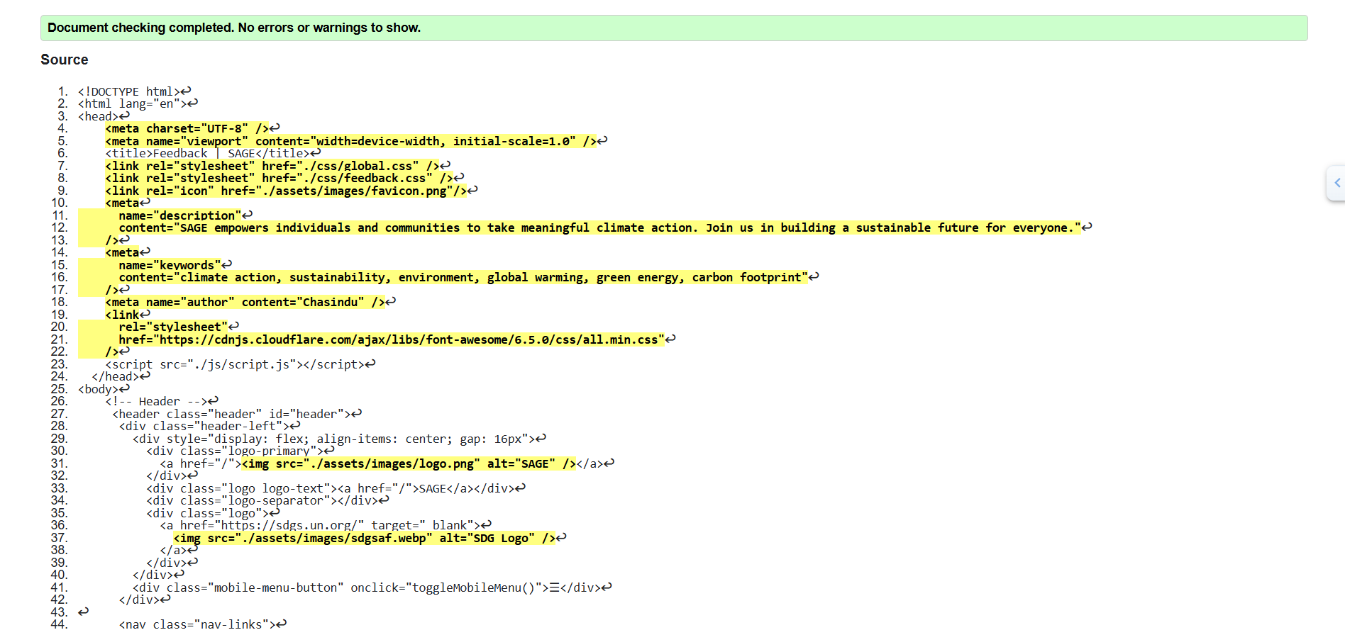 Feedback Page Validation Snapshot