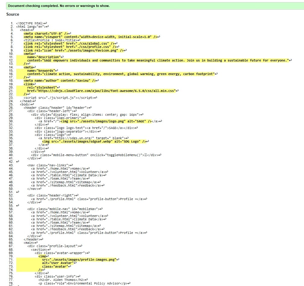 Profile Page Validation Screenshot